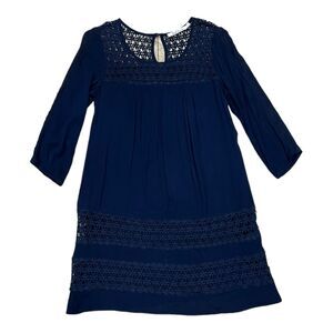 Solitaire Navy Blue Crochet Detail Shift Dress S